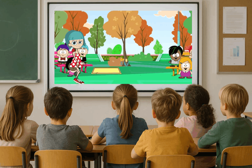 Children watching the MBIMB programme at school