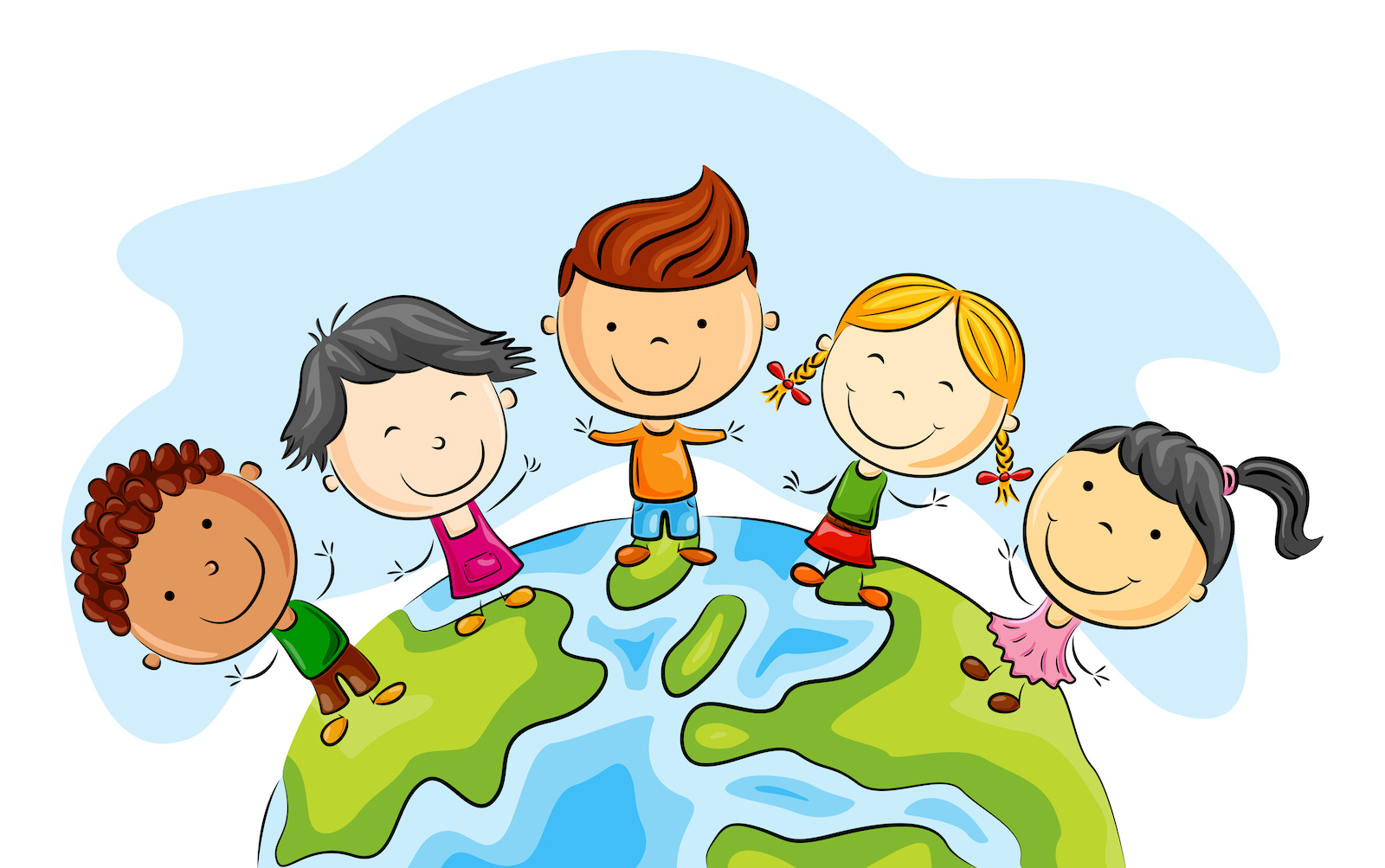 Happy kid cartoon standing around the world