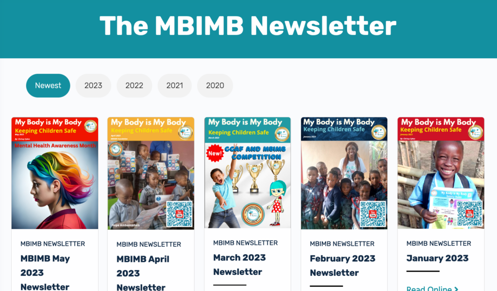 Image showing our MBIMB Monthly newsletters for the past 3 years keeping children safe